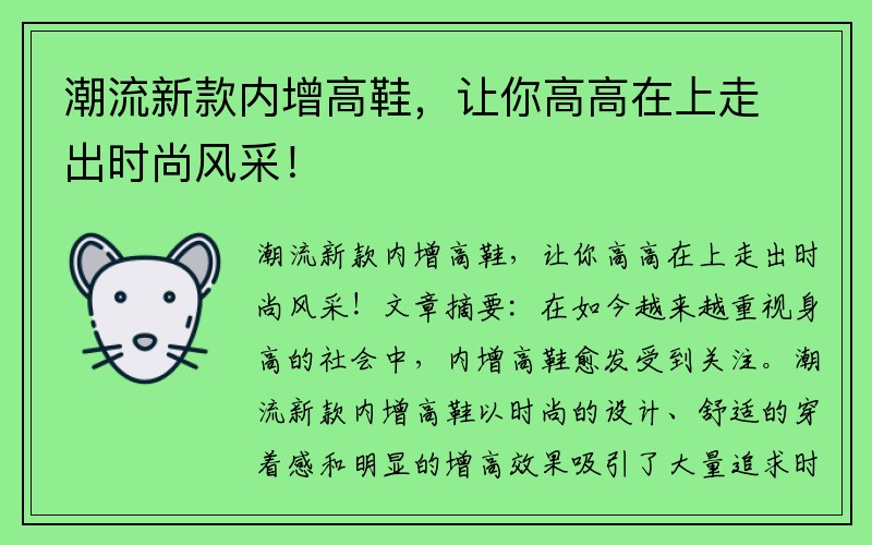 潮流新款内增高鞋，让你高高在上走出时尚风采！